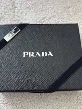 Prada Navy and silver Textured Saffiano Gift box and elastic